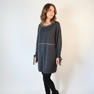 MAX STUDIO Tunic XL Heathered Grey French Terry Cinch Sleeve Mini Dress Raw Trim